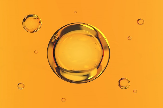 Bubbles water on yellow background 3d render Premium Photo