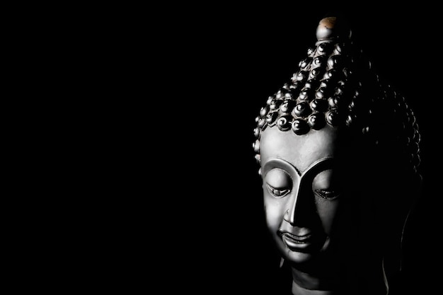 Premium Photo | Buddha statue on black background. free space for text