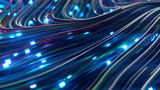 Bundles of abstract optical fiber lines Premium Photo