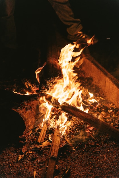 Premium Photo | Burning bonfire, feels getting warmer from cold weather.