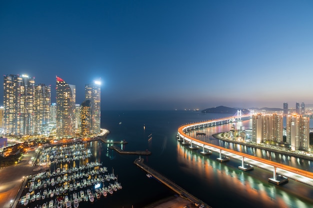 Premium Photo | Busan city skyline in haeundae business district area ...