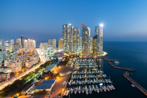 Premium Photo | Busan city skyline view at haeundae district, gwangalli ...