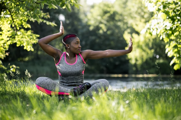 Free Photo | Bush exercise pose stretching serenity joyful