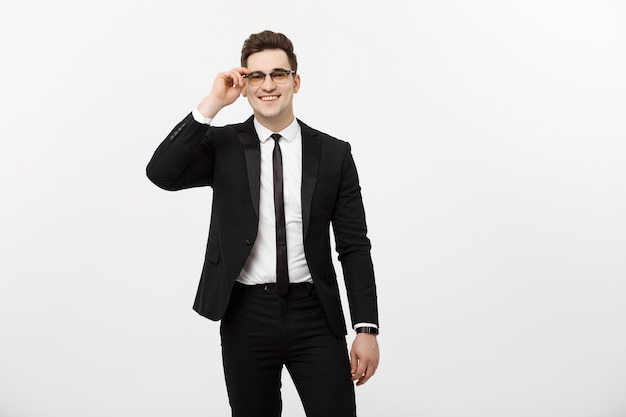 Premium Photo Business Concept Young Handsome Businessman Wearing Glasses Holding Hand In 2313