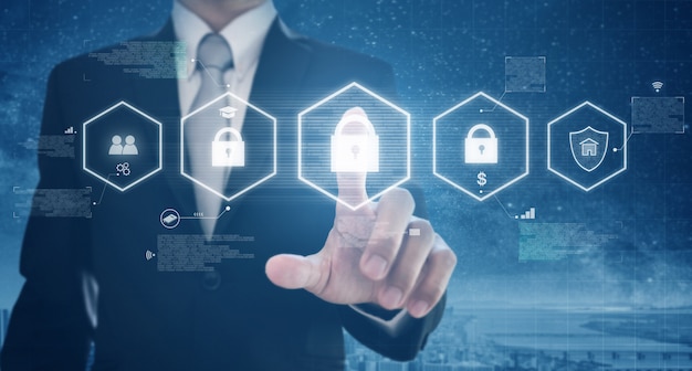 Businessman activate digital network and online data security system Premium Photo