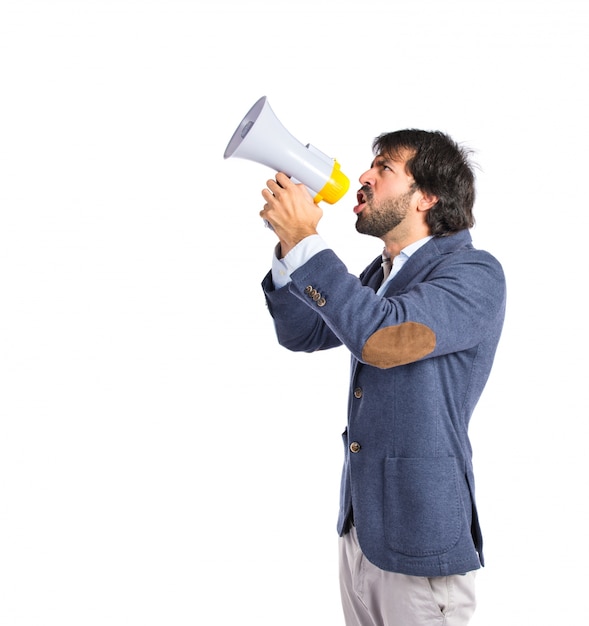 Free Photo | Businessman shouting over isolated white background