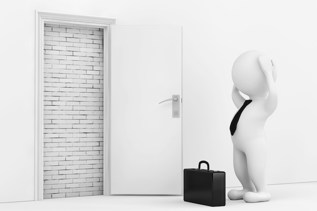 Premium Photo Businessman Stressed Near White Opened Door Blocked