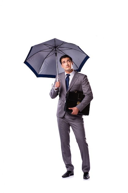 Premium Photo | Businessman with umbrella isolated on white