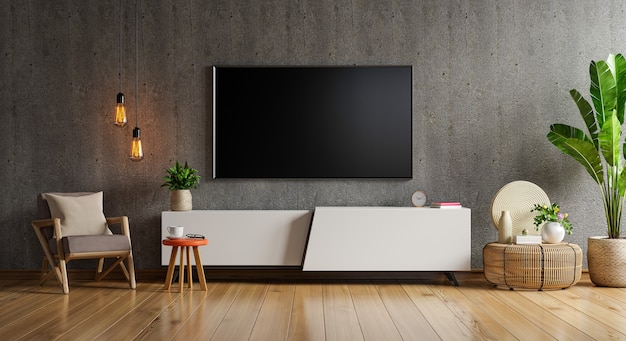 Dark living room with modern and traditional furniture