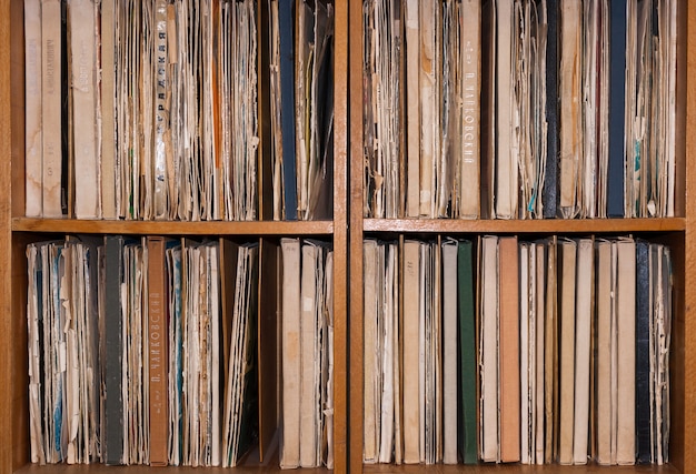 Cabinet With Old Vinyl Records Premium Photo