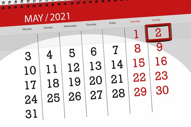 Premium Photo Calendar Planner For The Month May 21 Deadline Day 2 Sunday