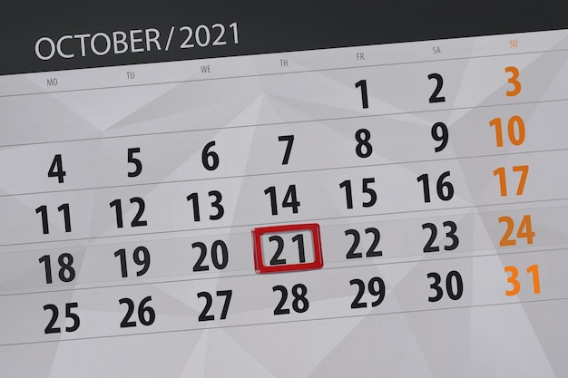 Premium Photo Calendar Planner For The Month October 2021 Deadline