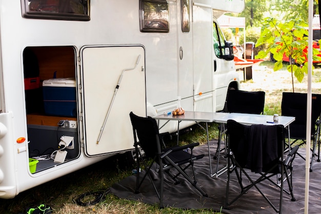 Camping Van With Table And Chairs Photo Free Download