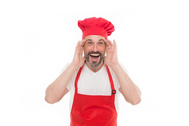 Premium Photo Can You Hear Me Bearded Mature Man In Chef Hat And Apron Senior Cook With 
