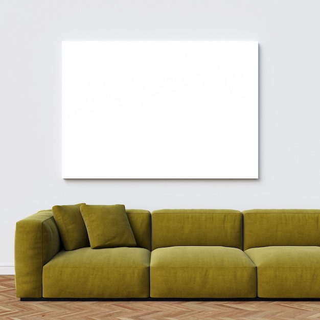 Download Premium Photo Canvas Mockup On White Interior Wall With Green Sofa PSD Mockup Templates