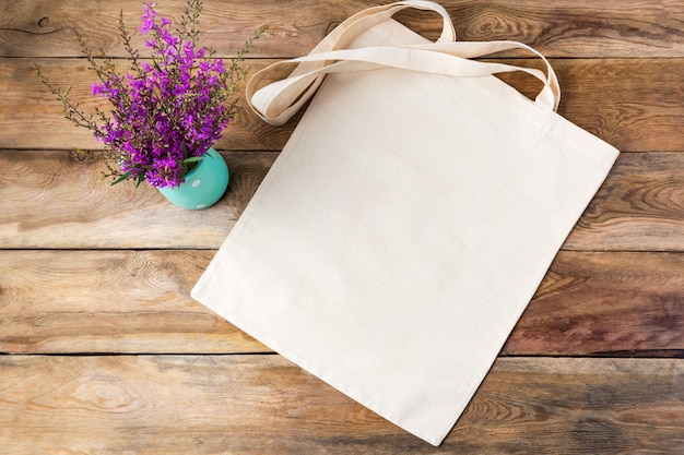 Download Premium Photo | Canvas tote bag mockup with purple wildflowers