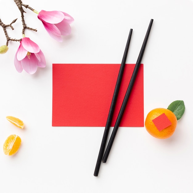 Download Card mock-up and chopsticks chinese new year | Free Photo