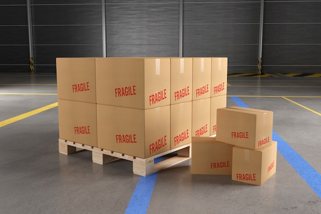 Download Cardboard boxes in a warehouse mockup Photo | Premium Download