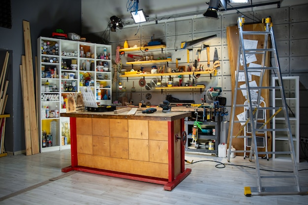 Premium Photo | Carpentry workshop equipped with the necessary tools