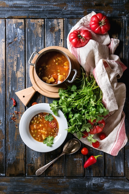 Premium Photo | Carrot tomato pea soup