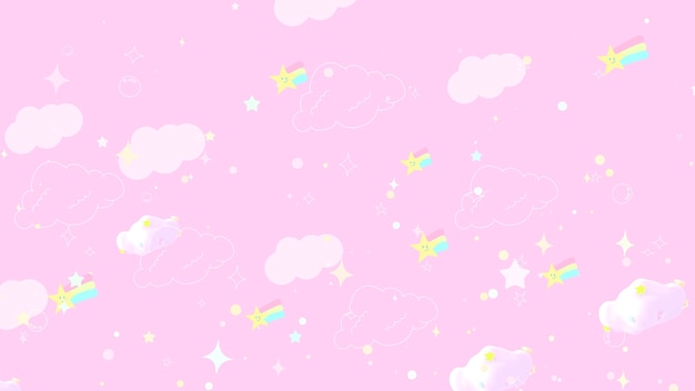Premium Photo | Cartoon doodle rainbow stars and clouds in the pink sky ...