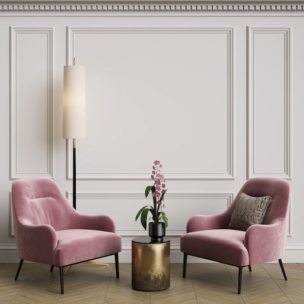 Cassic Interior With Pink Armchair, Pink Arm Chair