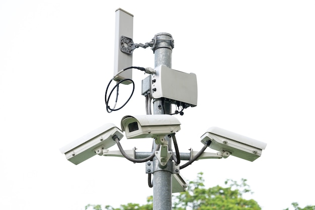 Cctv camera security system at the garden city park. Photo | Premium