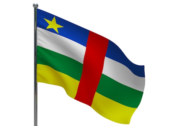 ポールに中央アフリカ共和国の旗 金属製の旗竿 白の中央アフリカ共和国の3dイラストの国旗 プレミアム写真
