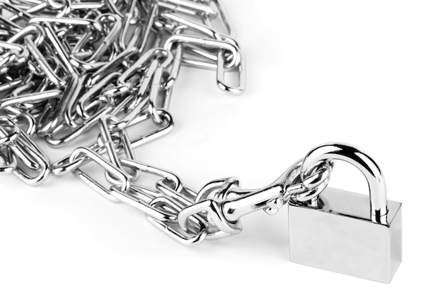 Premium Photo | Chain and lock on the white background