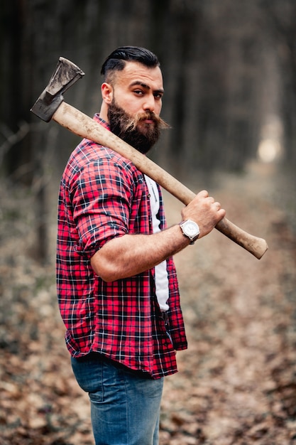 Free Photo Chainsaw Hipster Bearded Lumberjack Tough