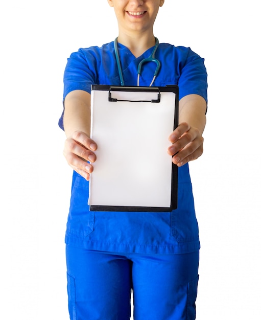 Cheerful Female Doctor In A Blue Me