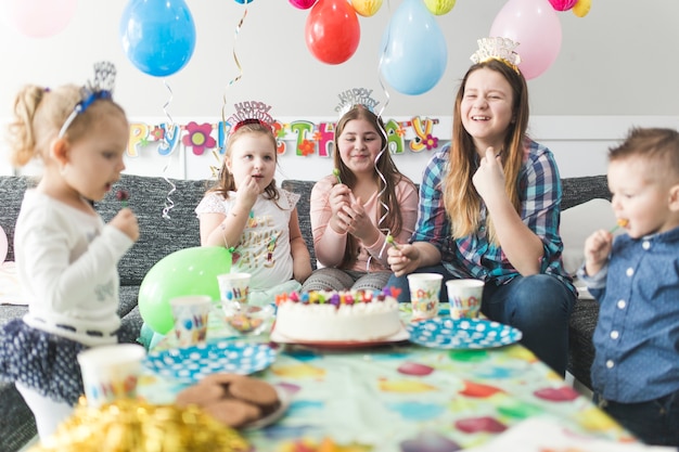 Free Photo Little Girls Taking Selfie On Party