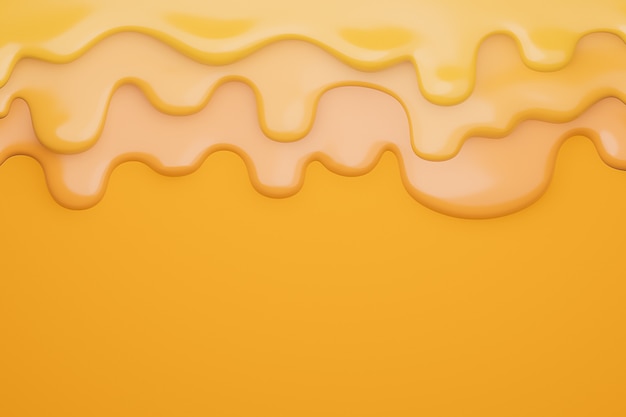 チーズのクリーミーな液体の滴り 黄色の背景にチーズが溶ける 3dモデルとイラスト プレミアム写真