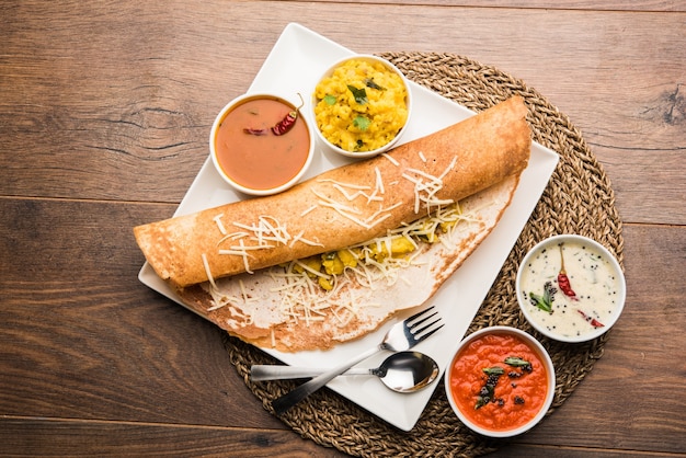 Premium Photo Cheese Masala Dosa Recipe With Sambar And Chutney