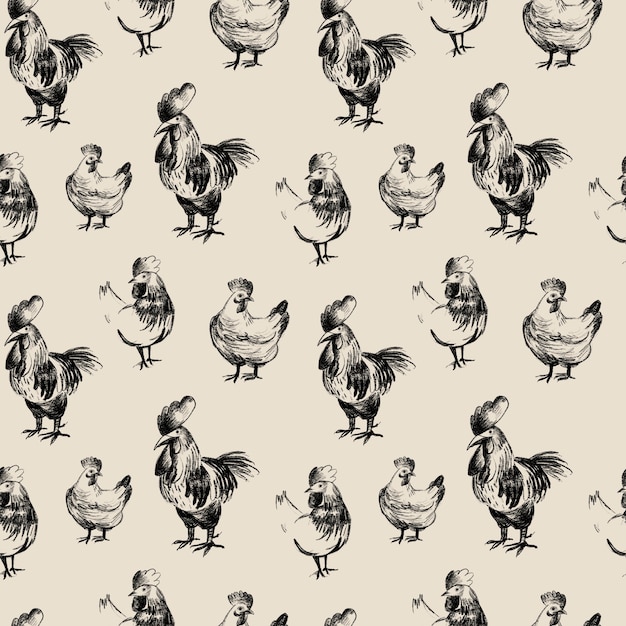 Premium Photo | Chicken pencil drawing seamless pattern, farmhouse ...