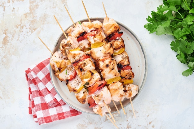 Premium Photo | Chicken shish kebab or skewers kebab in ceramic plate ...