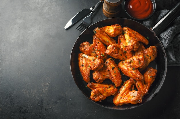 Premium Photo | Chicken wings grilled in sauce on pan