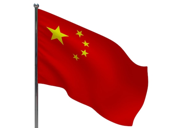 ポールに中国の旗 金属製の旗竿 白の3dイラストの中国の国旗 プレミアム写真