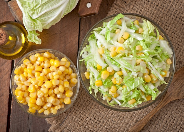 Free Photo Chinese Cabbage Salad With Sweet Corn In A Glass Bowl