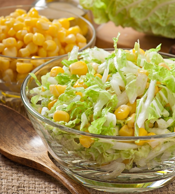 Free Photo Chinese Cabbage Salad With Sweet Corn In A Glass Bowl