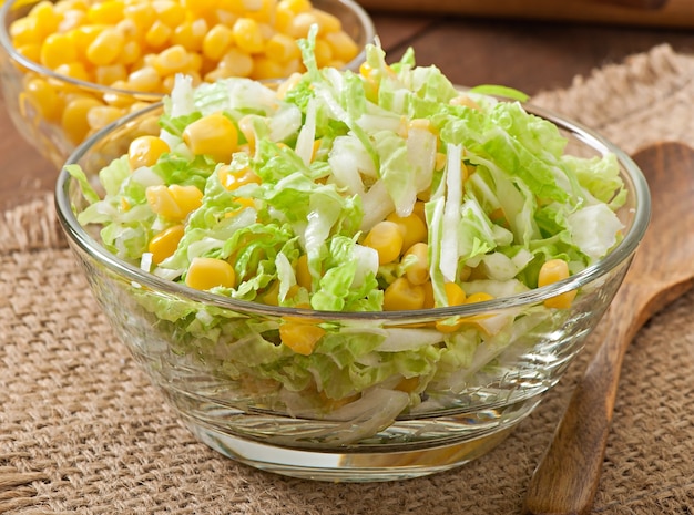 Chinese Cabbage Salad With Sweet Corn In A Glass Bowl Free Photo