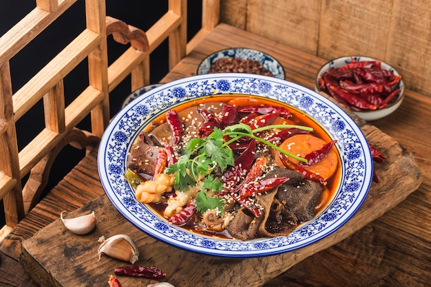 Premium Photo | Chinese food: duck blood in chili sauce
