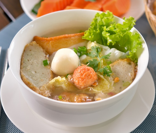 Chinese food, wonton and noodle for traditional gourmet dumpling. Premium Photo