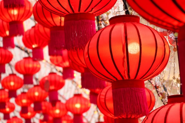 Chinese Lanterns Decorate On Chinese New Year Festival Red Color