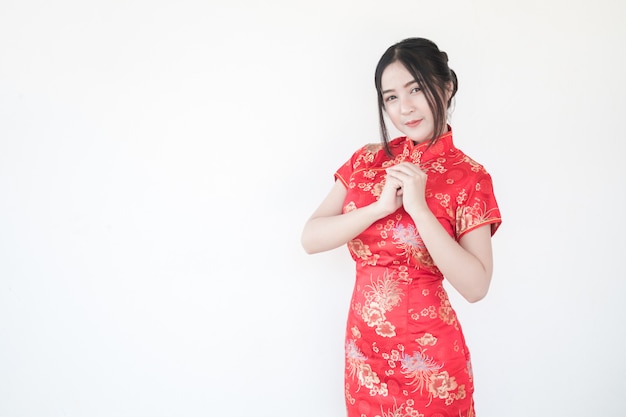 Premium Photo Chinese New Year Asian Women In Traditional Chinese Cheongsam Dresses With Greetings