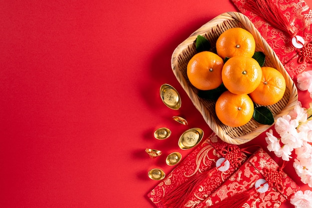 Premium Photo | Chinese new year festival decorations on a red