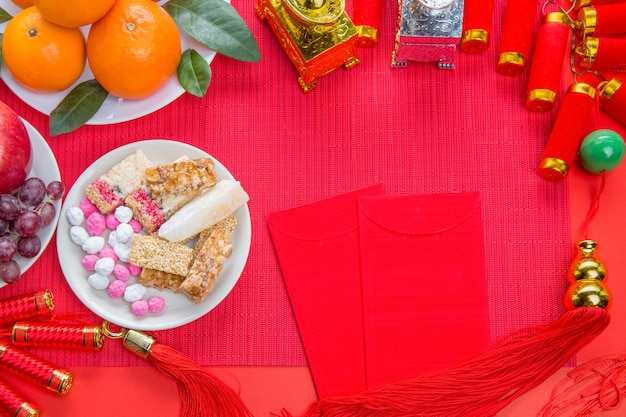 Premium Photo | Chinese new year festival decorations with food