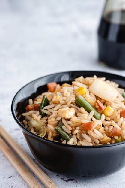 Premium Photo Chinese Vegetable Fried Rice And Eggs Served In A Bowl