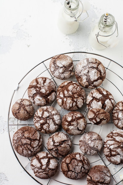 Premium Photo | Chocolate Brownie Cookies In Powdered Sugar. Chocolate ...