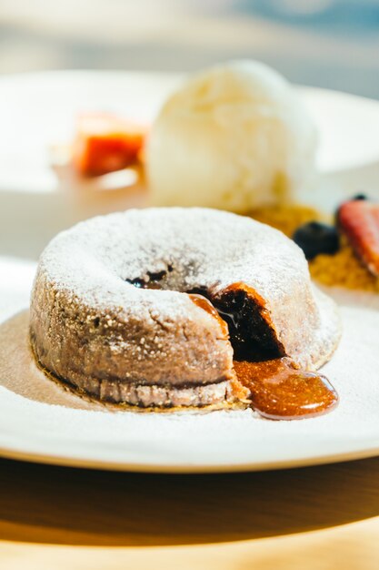 Premium Photo | Chocolate lava cake with ice cream